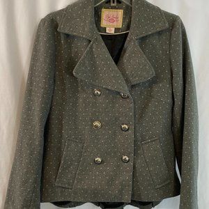 Pink Envelope Gray & White Mini Polka Dot Blazer Jacket NWOT Women's Size L